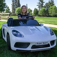 Фото анонса детский двухместный электромобиль porsche cayman pa.a021a.bia: 180w, 15км/ч, без пульта - белый от интернет магазина Raspashonka.ua