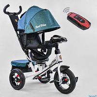 Фото детский трёхколесный велосипед best trike 7700 в – 6980: пульт включения света и звука, поворотное сиденье, надувные колеса переднее колесо d=29см. задние d=26см. синий джинс - Raspashonka.ua
