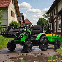 детский трактор, бульдозер, экскаватор supertoys sx2068: 2х200w, 24v 10ah, eva, с прицепом, кожа - зеленый (sx-2068-24v-zielony) - Raspashonka.ua