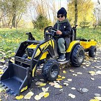 детский трактор, бульдозер, экскаватор supertoys sx2068: 2х200w, 24v 10ah, eva, с прицепом, кожа - желтый - Raspashonka.ua