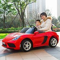 Фото анонса детский двухместный электромобиль porsche cayman pa.a021a.cr: 180w, 15км/ч, без пульта - красный от интернет магазина Raspashonka.ua