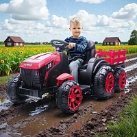детский трактор с прицепом m 6295 eblr-3, bambi racer: 7 км/ч, 2.4g, 90w, eva, usb, эко-кожа - красный - Raspashonka.ua