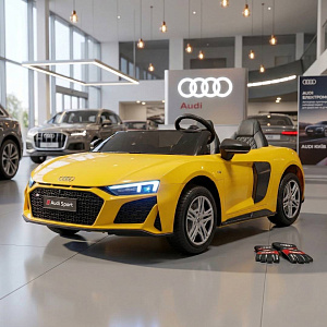 Детский двухместный электромобиль М 6152(24V) AL-6 AUDI R8 SPYDER: 16 км/ч, 200W, 24V 14A, кожа - ЖЕЛТЫЙ