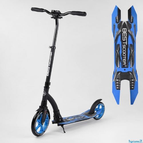 Картинка товара Самокат Best Scooter 54664 (4) двухколесный переднее 23 см, заднее - 20 см, 1 амортизатор, колеса PU, ЧЁРНО-ГОЛУБОЙ на Raspashonka.ua фото 2