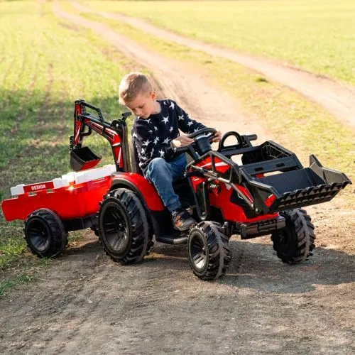 Картинка товара Детский трактор, бульдозер, экскаватор Ramiz 720-T: 2х45W, 12V 14Ah, EVA, с прицепом, кожа - КРАСНЫЙ (PA.SX2068.CR) на Raspashonka.ua фото 2
